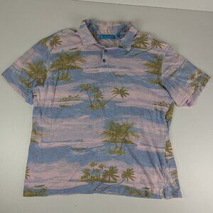 Tori Richard Polo Shirt Mens Size XL Tropical Blue Palm Tree Island Short Sleeve